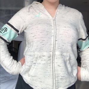 Pink hooded zip-up jacket. XS fit is S-M